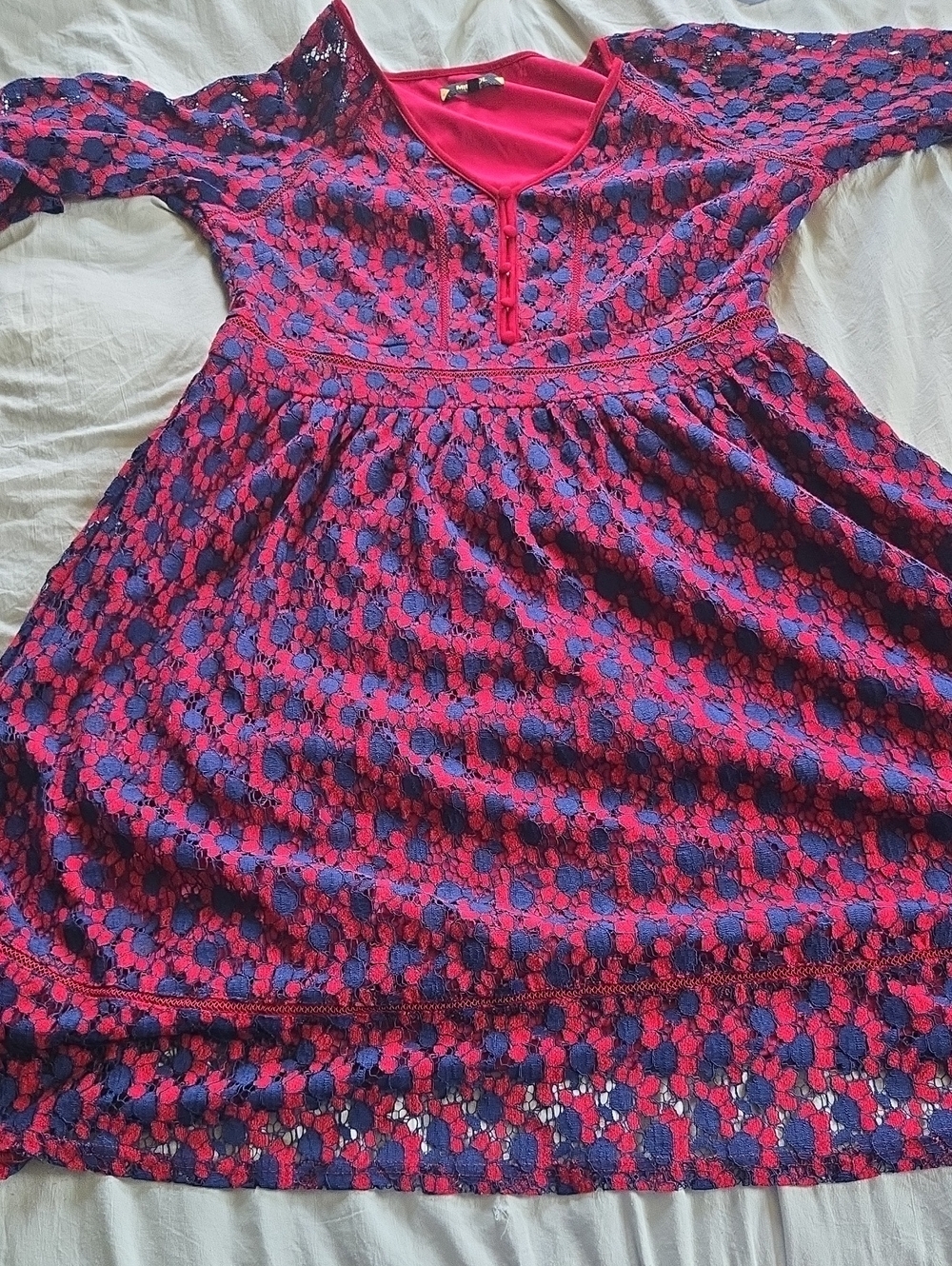 Miusol Crochet Lace Floral Burgundy and Navy Blue Floral Lace Dress Midi Plus